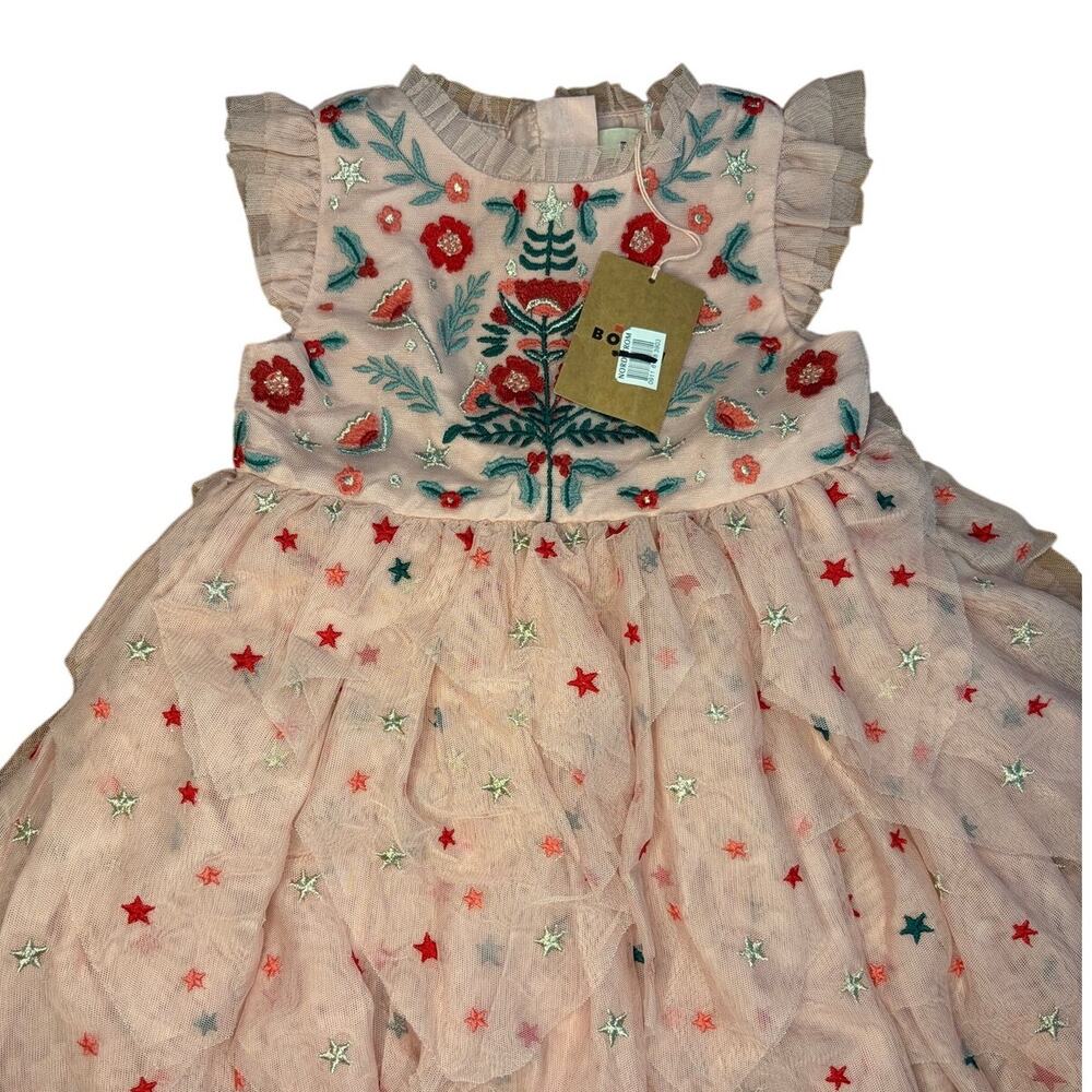NWT Mini Boden Pink Embroidered Star Tulle Tiered Party Dress 2-3 Years - Picture 3 of 6